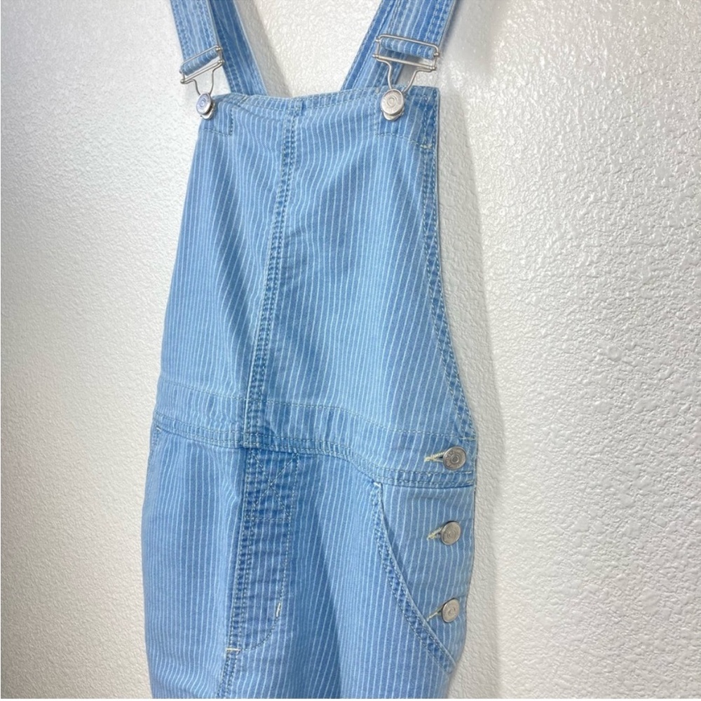 Free People Denim Stripe Fray Hem Mini Skirt Jumper Distressed Overalls- 24/ 0 - Picture 7 of 16
